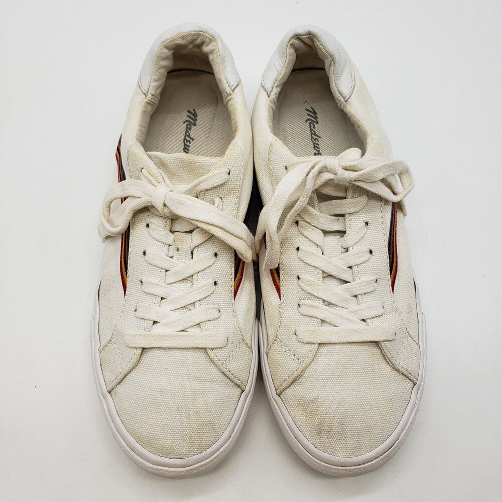Madewell Shoes Womens Size 7.5 White Canvas Rainbow MWL Low Top Sneakers Casual - Picture 3 of 11